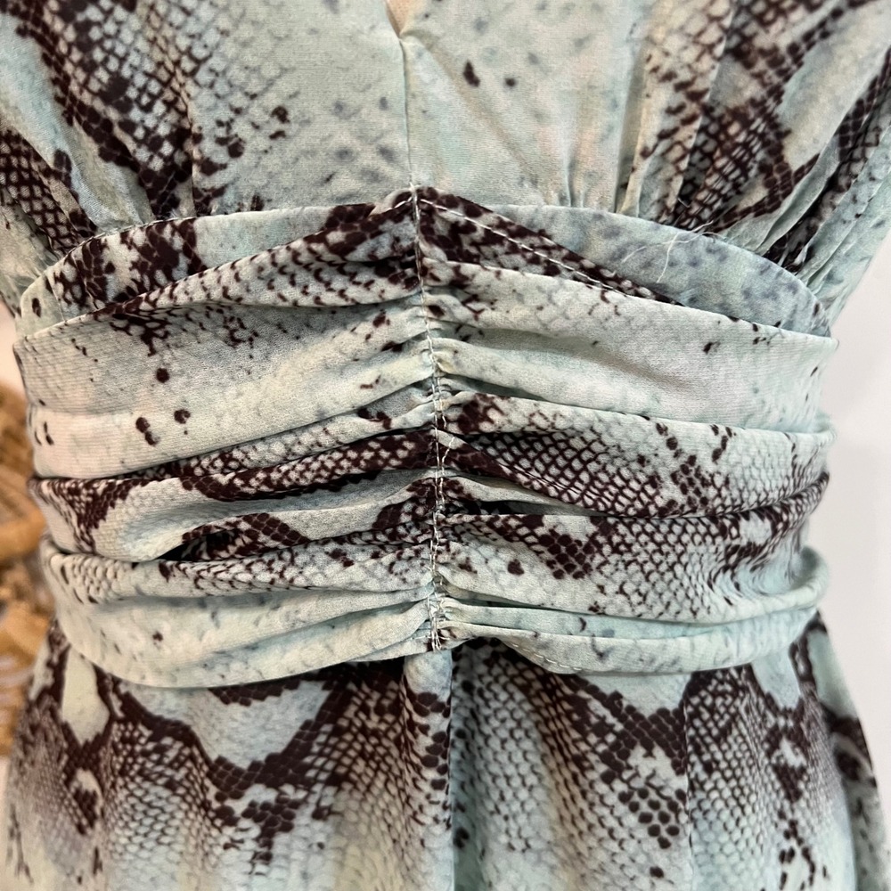 VICI Mint Green Snakeskin Maxi Dress Open Back Plunge V Tiered Small - Picture 12 of 14